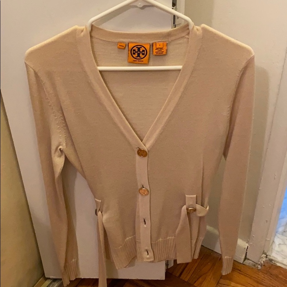 Tory Burch sand color cardigan with gold button